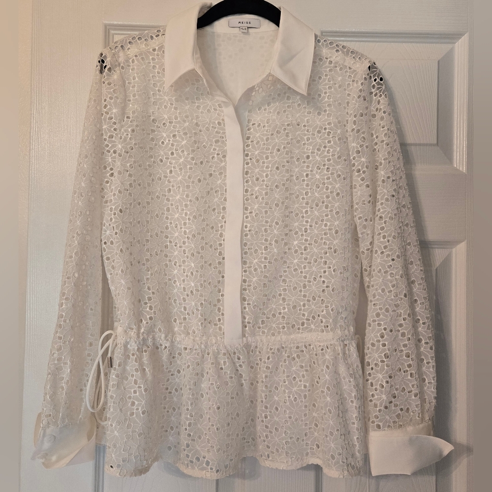 Reiss Betty Broderie Anglaise Shirt White Eyelet Peplum Sz 6 NWOT